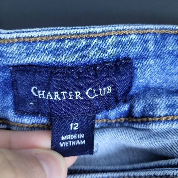 Charter Club Womens Size 12 High Rise Cropped Wide Leg Denim Jeans Blue Stretch - Picture 4 of 8